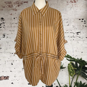 $10 add on Zara Woman tie waist Blouse XL Mustard yellow & White Striped